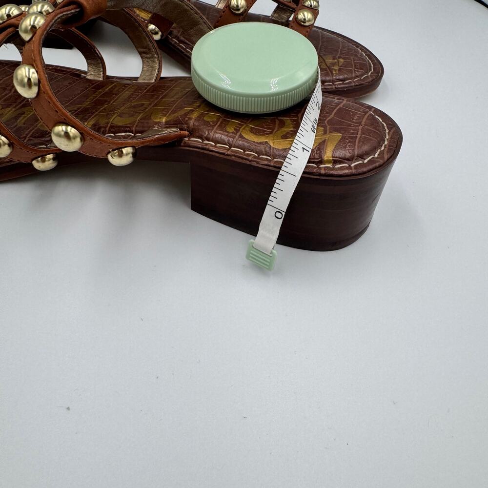 Sam Edelman Juniper Studded Gladiator Slide Sandal Brown Leather Gold 8.5 38.5 - Picture 6 of 15